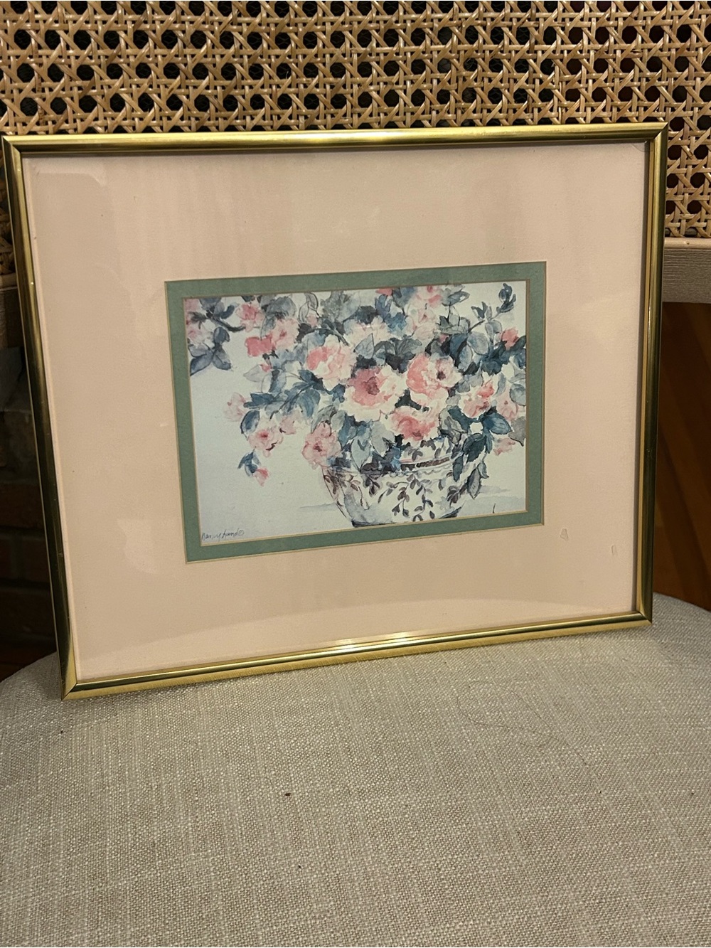 Nancy Lund Signed Watercolor Floral Art Piece-Framed
